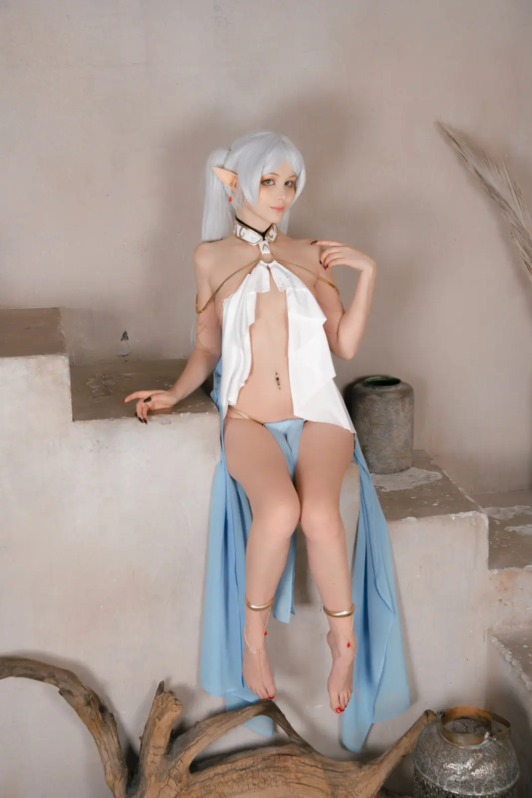 Tsuki.Des Elf Cosplay Tease with Sheer Drapes