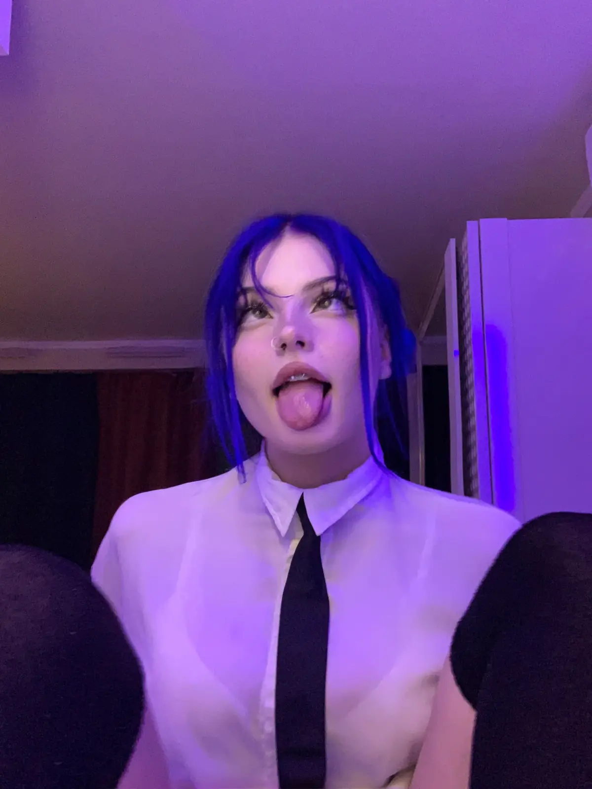 Annfigma Blue Hair Tease in Fishnets & Uniform