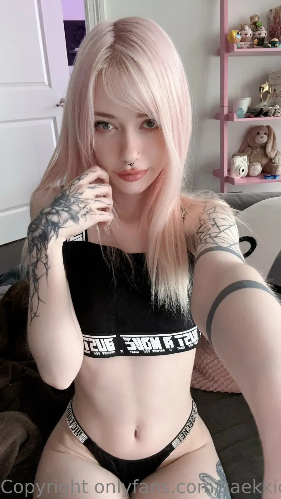 Saekkico Pink Hair Floral Tattoos Tongue Out — 7