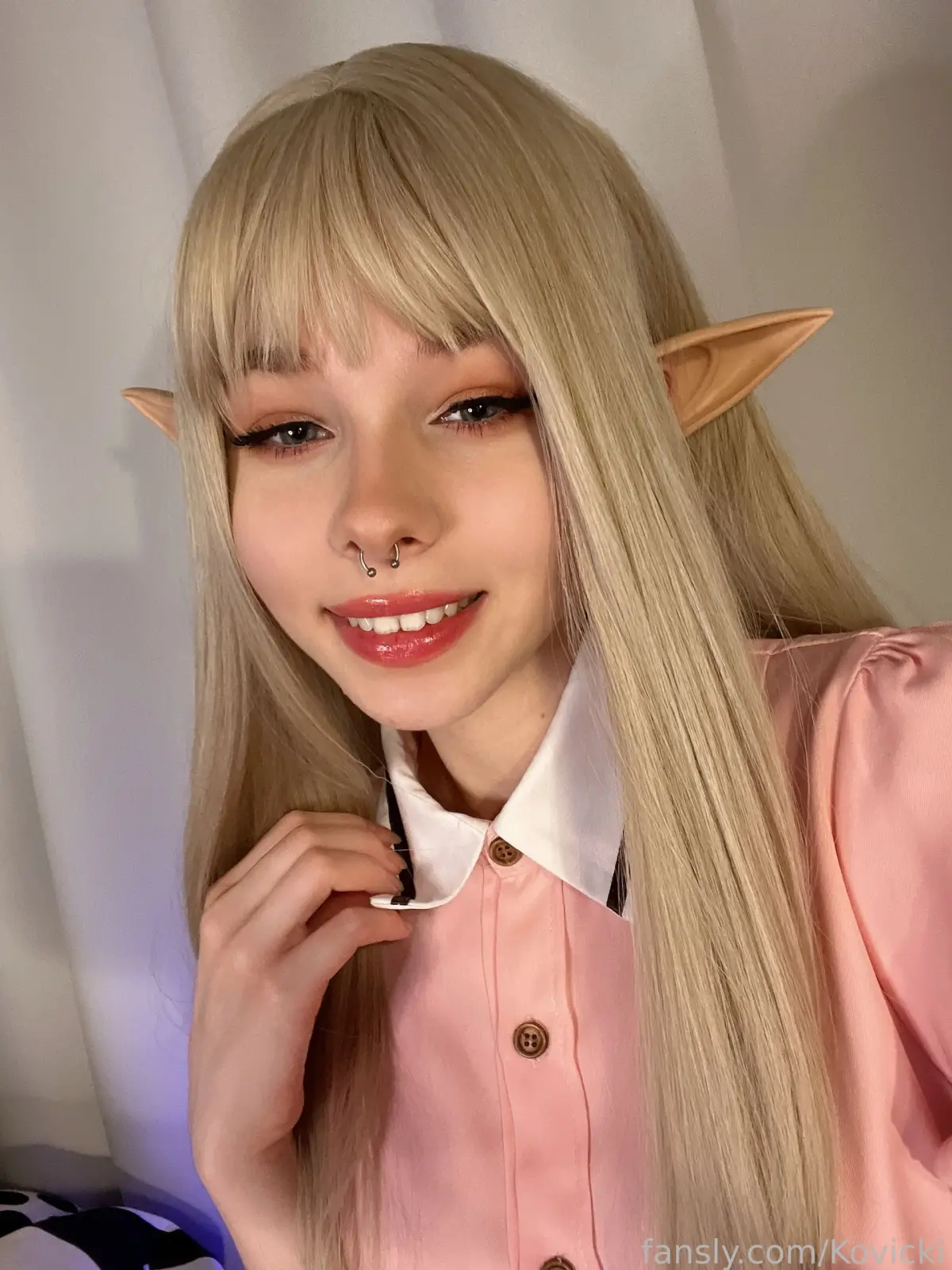 Kovicki Elf Ears Spreads in Pink Shirt and Fishnets — 3
