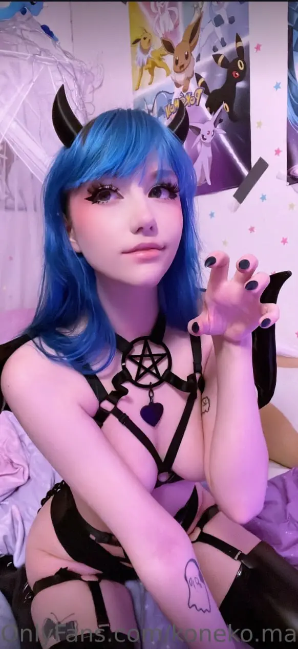 Koneko.mari Blue-Haired Catgirl Nude Tease — 4
