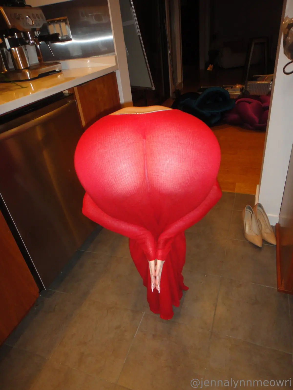 Jenna Lynn Meowri Corset Back View and Red Dress Bend — 7