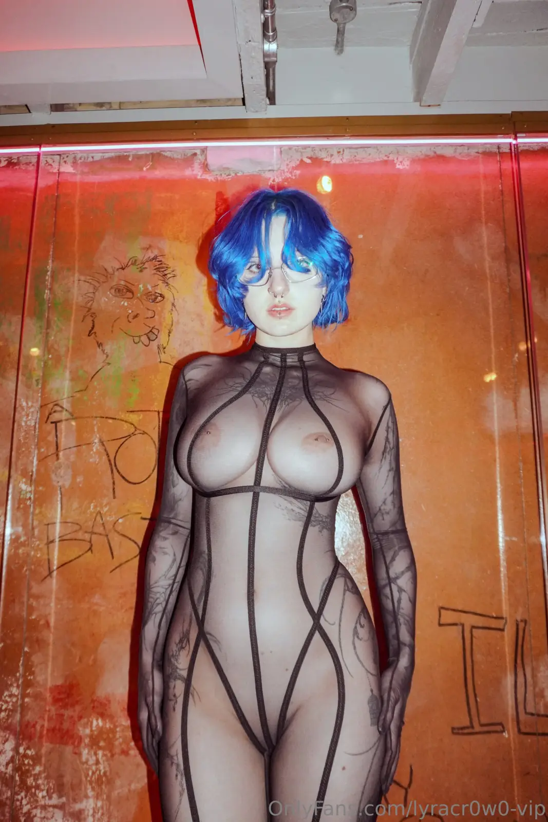 Lyra Crow Blue Hair Tattoo Tease in Lace — 8
