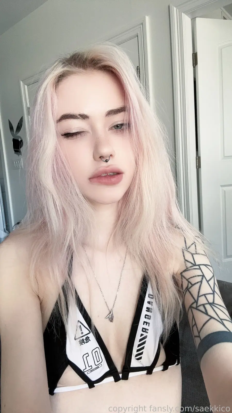 Saekkico Pink Hair Tattoo Tease in Handcuffs & Lingerie — 3
