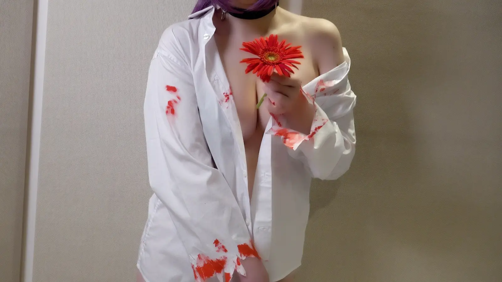 Pan Piano Purple Hair Flower Poses and Blood Shirt — 2